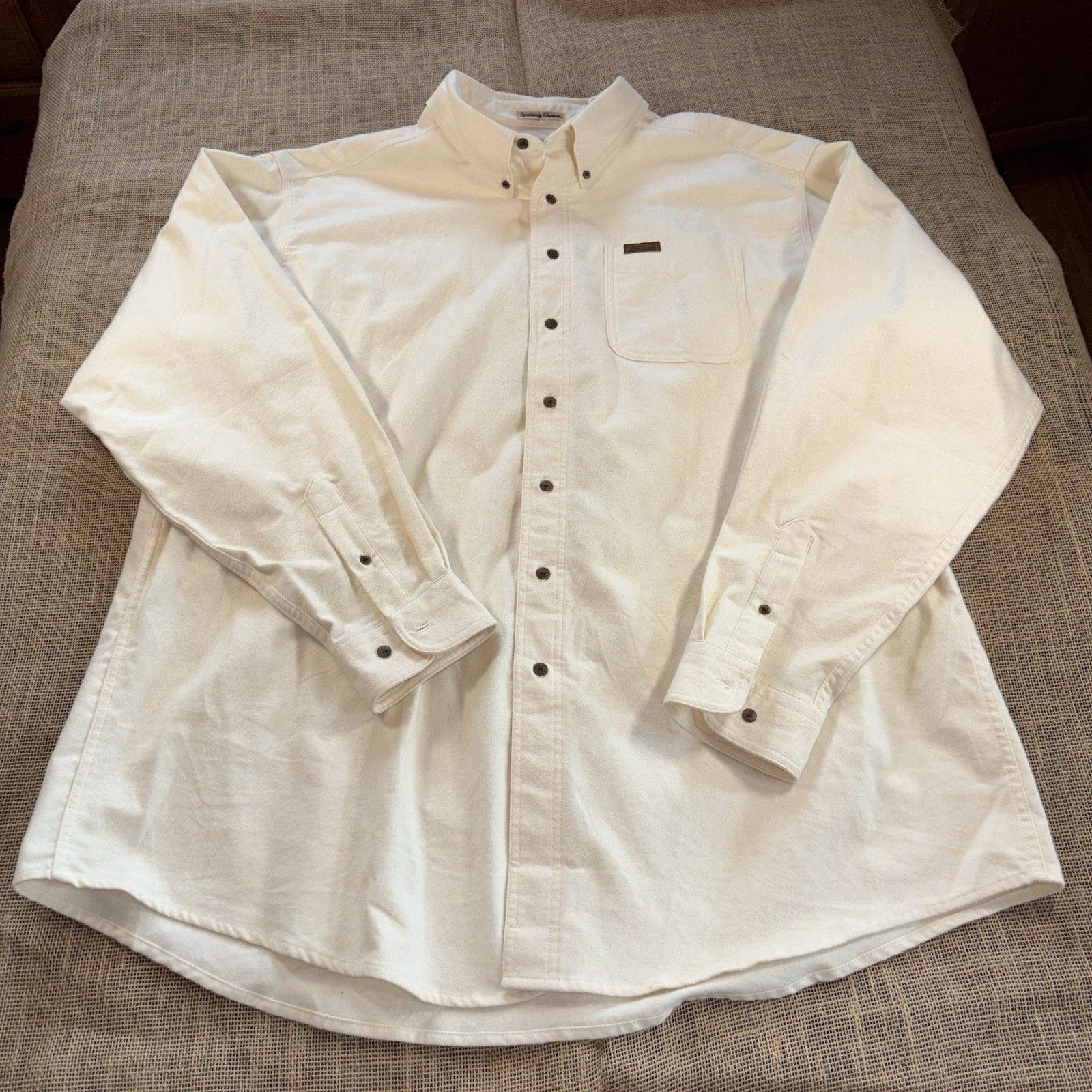 Vintage Woolrich Men's Sportsman Chamois Ivory Button-Up Shirt Size 3xl Tall